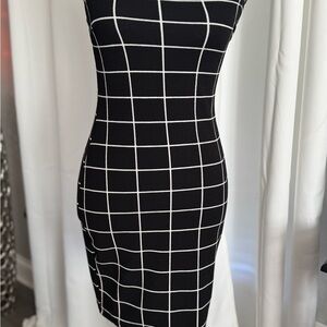 SHEIN Black and White Checkered Midi Dress